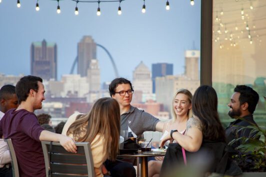 Art Bar is a rooftop lounge with sweeping views of the St. Louis skyline.