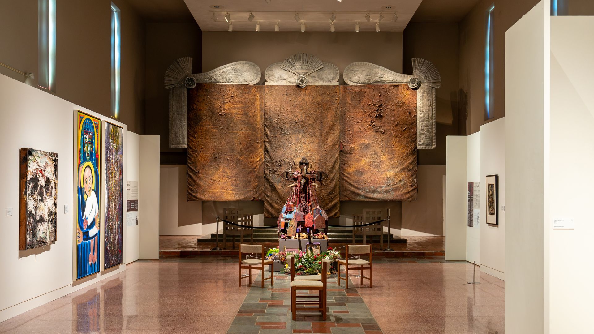 A triptych by Michael Tracy is the main focal point of the Museum of Contemporary Religious Art.