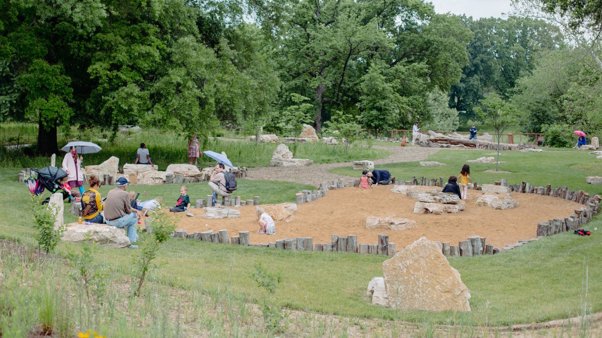 The Nature Playscape in Forest Park has distinct areas that engage visitors' senses.