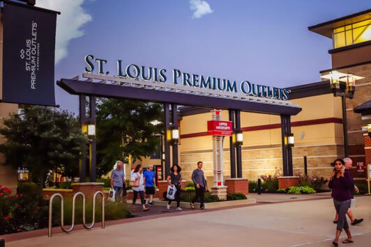 The exterior of St. Louis Premium Outlets in Chesterfield.