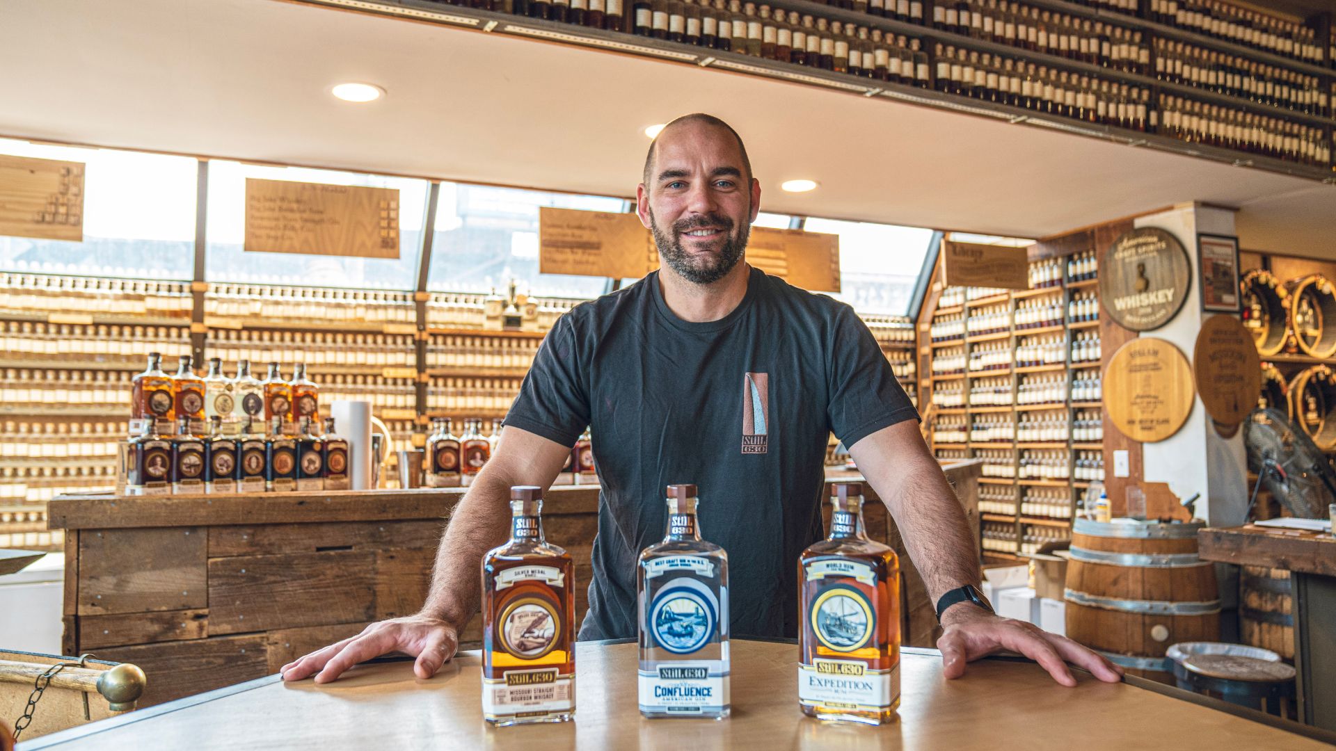 David Weglarz, owner of StilL 630, poses with three of his "Indomitable Spirits."