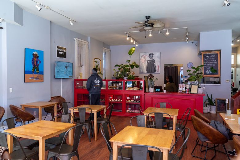 Customers order plant-based dishes and desserts at SweetArt, a Black-owned business in St Louis.