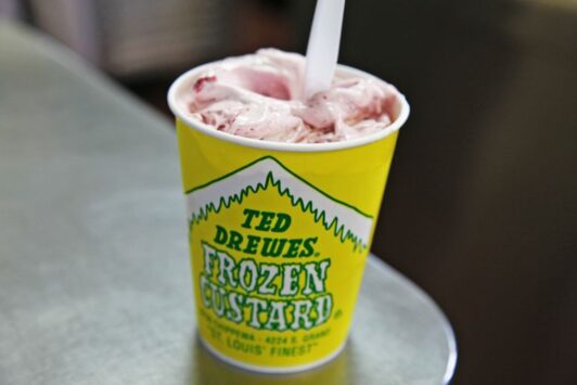 Ted Drewes serves strawberry concretes.