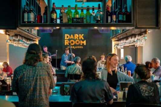 A jazz band jams at The Dark Room at The Grandel in Grand Center.