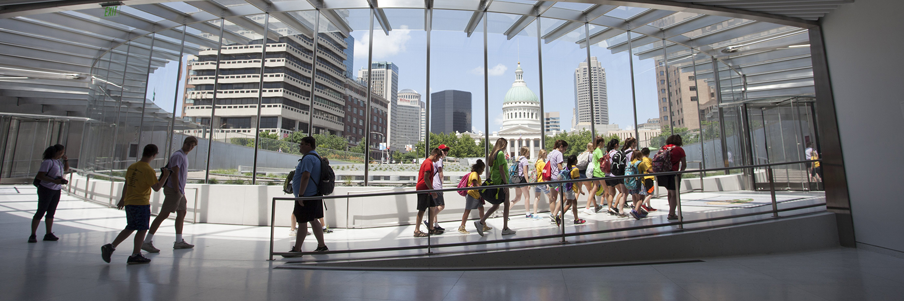 Visitors at the main entrance to the Gateway Arch.