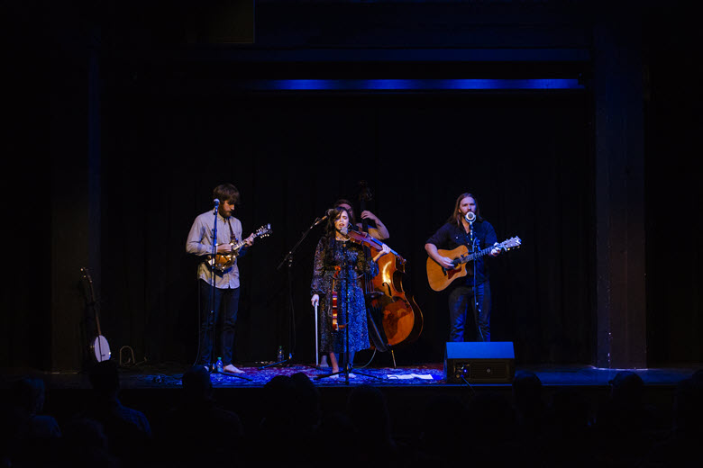 A band performs at .ZACK Theatre, a 202-seat, proscenium-style theater.